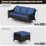 Joyside Patio Furniture Set, 3 Pieces Outdoor Wicker High Back Sofa with Ottoman and Comfy Cushions, Upgraded Large Size - Photo 2
