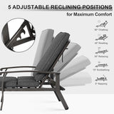 Chaise Lounge Chair Outdoor with Wheels, Cast Aluminum Tanning Chair with Grey Cushion - Photo 3