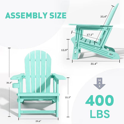 Adirondack Chair, Tool-Free Assembly All-Weather Adirondack Chairs, HDPE Fire Pit Chairs with Cup Holder, Outdoor Chair for Patio Garden (Aruba)