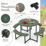 Giantex Picnic Table Bench Set for 4-8 Person, Round 37” Outdoor Dining Table w/Umbrella Hole, HDPE Tabletop - Photo 8
