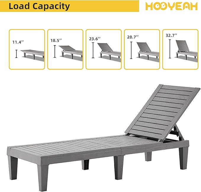 HOOYEAH Outdoor Chaise Lounge 2PCS, Adjustable Pool Lounge Chair with 5 Positions Backrest, Waterproof Sun Loungers - Photo 5