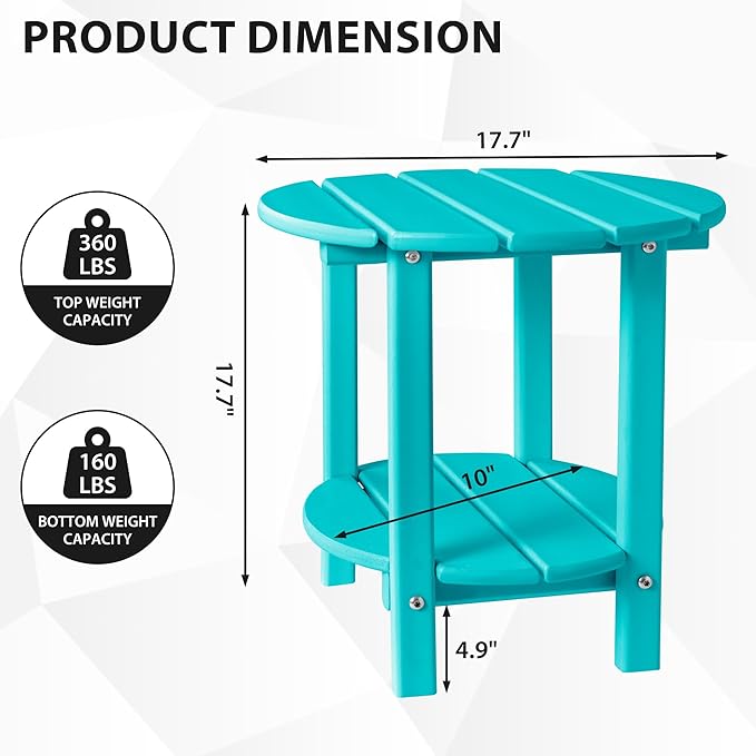 Sundale Outdoor 18" Round Small Side Table, Patio Adirondack End Table, 2 Tier Outside Table for Pool, Garden, Beach - Photo 3
