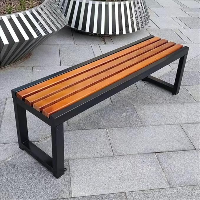 Outdoor Bench with Metal Frame, Backless Garden Bench, Park Bench with Reserved Fixing Holes, Outdoor Benches Weatherproof, Bench for Garden, Porch or Yard(Brown,150cm/59.1in)