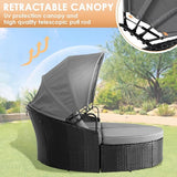 Outdoor Patio Furniture Canopy Daybed Round Sofas, 4 Pieces Seating Separates Cushioned Seats, Black Wicker - Photo 4