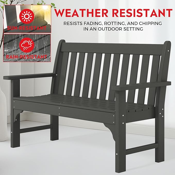 Costaelm Garden Bench, Farmhouse Park Front Porch for Entryway Bench Outdoor Seating Low Bench Patio Bench Outside/Indoor, Gray