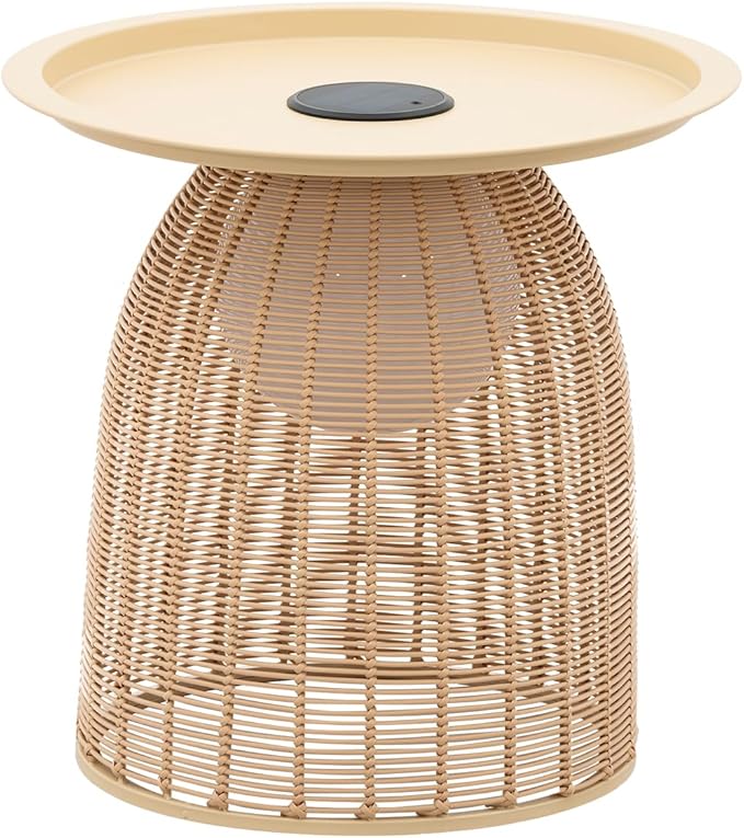 Outdoor Coffee Table Boho Wicker Patio Solar Table Festival Decoration All Weather Metal Round Tables with Built-in - Photo 4