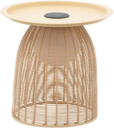 Outdoor Coffee Table Boho Wicker Patio Solar Table Festival Decoration All Weather Metal Round Tables with Built-in - Photo 4