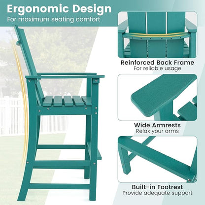 Giantex 52” Tall Adirondack Chair Set of 2, HDPE Outdoor Bar Stool with Ergonomic Backrest, Armrests, Footrest, Fire Pit Chair, All Weather Patio Bistro Chair for Garden, Lawn Chair (Turquoise)