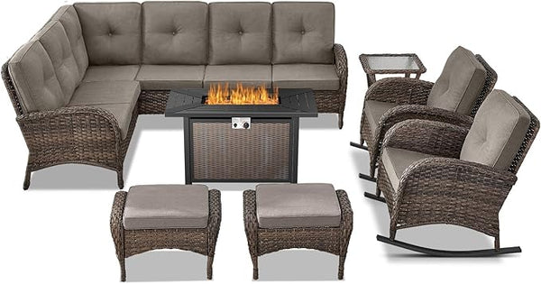 Belord 8 Pieces Patio Conversation Set with 43” Propane Fire Pit Table - Photo 1