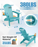 YEFU Adirondack Chair Set of 2, Folding Oversized Plastic Adirondack Chair with Cup Holder - Photo 3