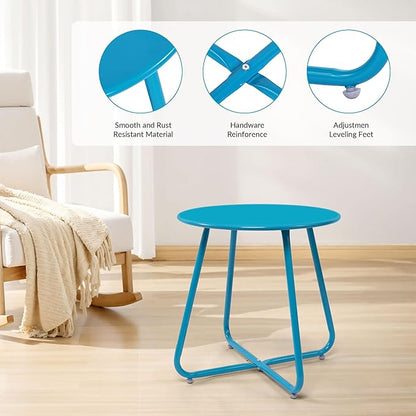 Elevon Weather Resistant Outdoor 17.5” Round End Accent Table for Bistro Balcony, Sky Blue