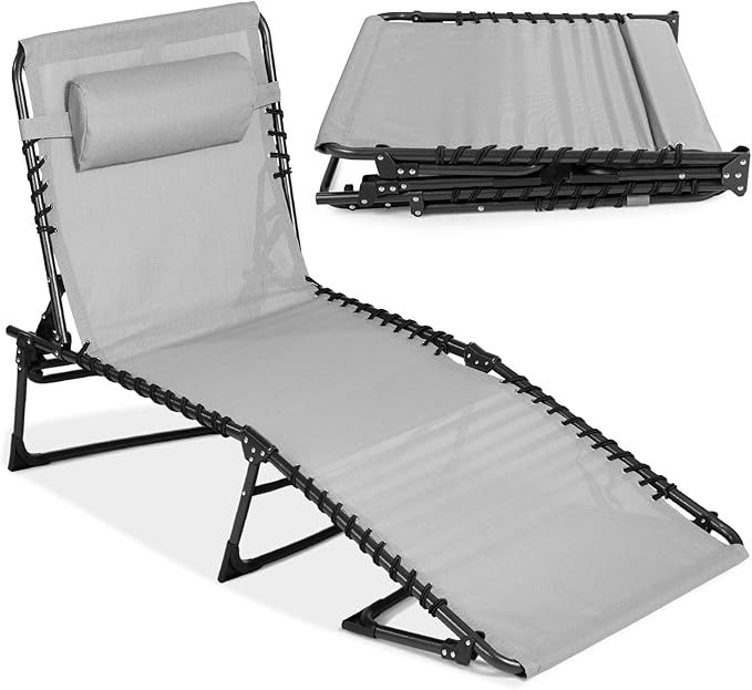 Best Choice Products Patio Chaise Lounge Chair, Portable Outdoor Folding Recliner for Lawn, w/ 8 Positions, Handles - Photo 1