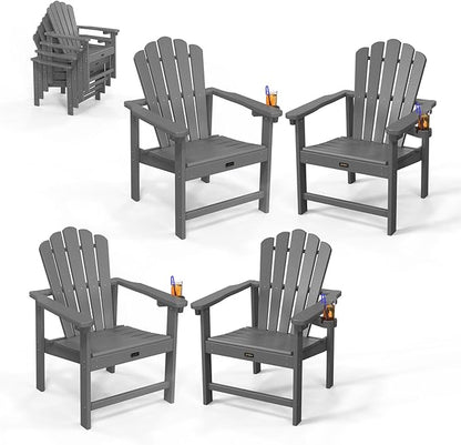 VINGLI Plastic Folding Adirondack Chair with Cup Holder, 100% Recyclable HDPE Material, Comfortable 380lb Weight Capacity for Outdoor Pool Patio Lounge Chair Lawn Furniture Fire Pit, 4 Pack,Gray