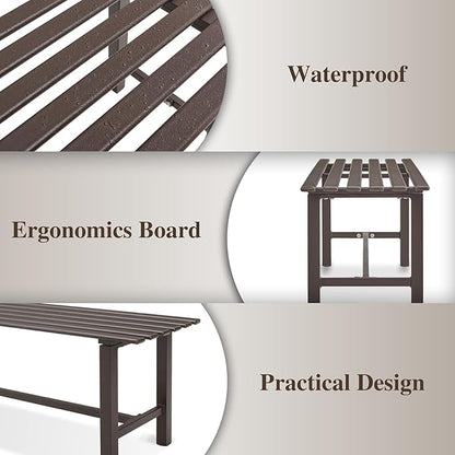 Outdoor Metal Bench, 47 x 16 x 17 inches, Backless Porch Bench, 2-Person Seating, Dark Brown, 300 lbs Capacity