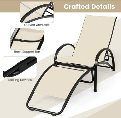 Tangkula Outdoor Rocking Chair Set of 2, 2-in-1 Convertible Lounge Chair with 4-Level Adjustable Backrest, Heavy-Duty Aluminum Frame, Patio Sun Lounger Rocker for Porch, Poolside, Backyard, Garden
