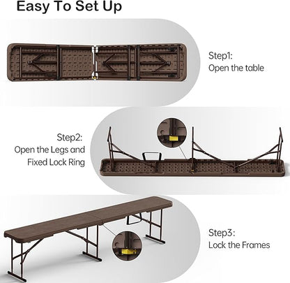 6 Foot Folding Bench, Portable Plastic Folding Bench Seat, Foldable Seat for Indoor Outdoor Picnic Camping Dining, Soccer Garden Multipurpose Entertaining Activities, Brown, 1 Pack
