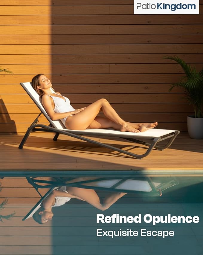 Lounge Chair Set of 2, Aluminum Chaise Lounge Outdoor with Side Table - Photo 3