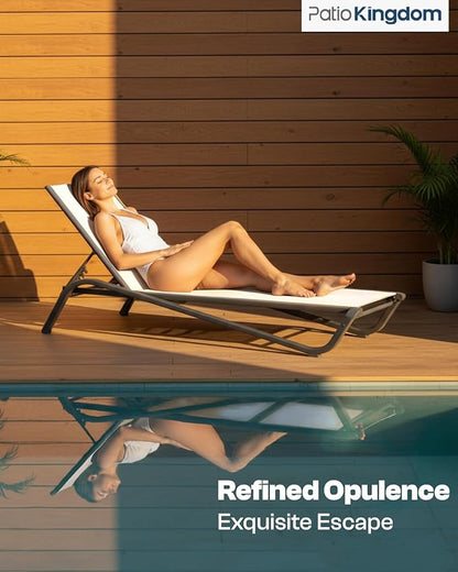 Lounge Chair Outdoor, Aluminum Chaise Lounge Outdoor, Lightweight Lounge Chairs for Outside with 5 Adjustable Backrest, Pool Lounger for Poolside, Beach, Balcony, Deck (White)