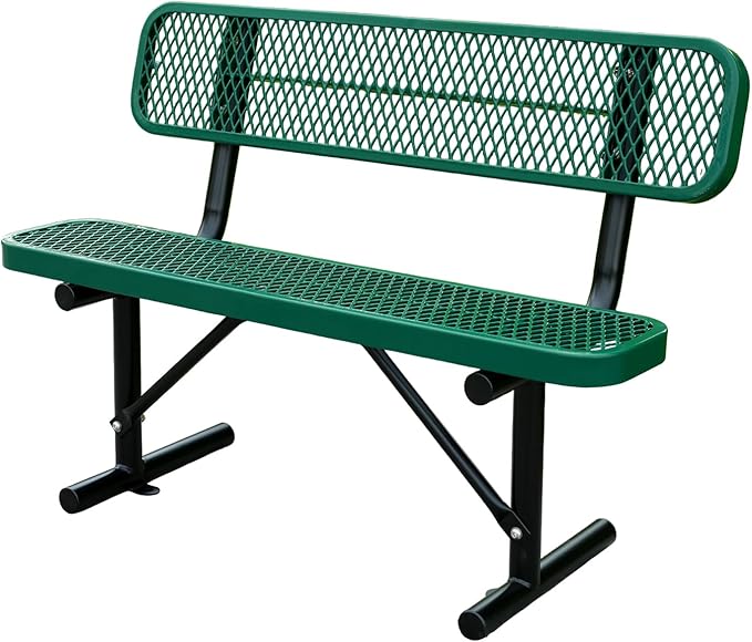 4 ft Outdoor Park Bench – Heavy-Duty Steel Frame & Rust-Resistant Thermoplastic Coating, Suitable for Gardens, Courtyards, Campuses, Commercial Spaces (Green, 4ft)
