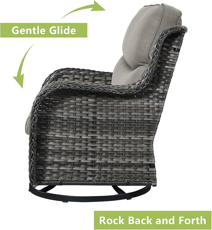 Rilyson Wicker Rocking Chair Swivel Chairs - 3 Piece Rocker Patio Furniture Set Rattan Rocking Bistro Sets with Glass - Photo 5
