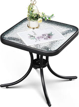 VINGLI Outdoor Side Table, 18" Patio Table Steel Frame Tempered Glass Top - Photo 1