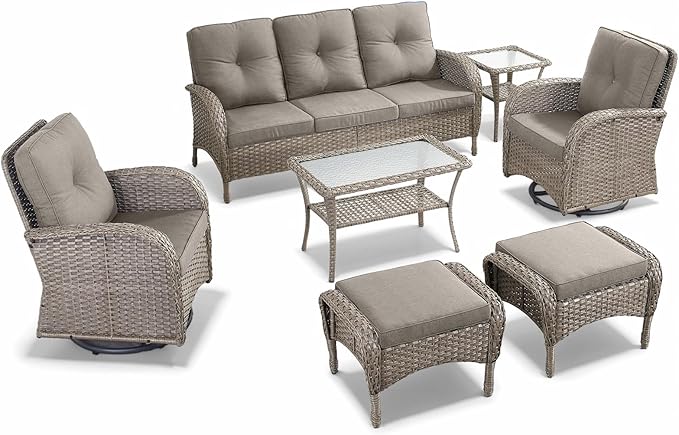 7 Pieces Outdoor Patio Furniture-Swivel Patio Chairs Set of 2 Outdoor Wicker Rattan Sofa Couch with Ottoman Outdoor - Photo 3
