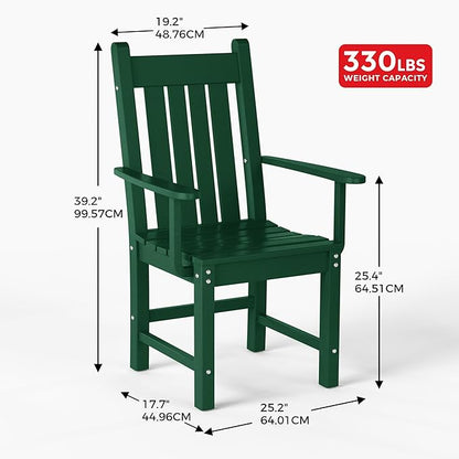 Costaelm Patio Dining Chairs, Plastic Outdoor Adirondack Chair with Arm, HDPE Poly Lumber, Waterproof Restaurant Bistro Dining Chair for Outside Porch Backyard Garden, Dark Green