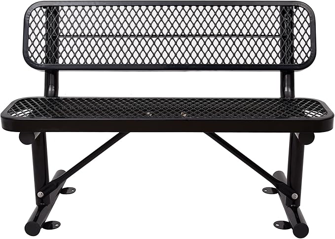 Heavy Duty Metal Park Bench for Outside, Outdoor Garden Benches with Backrest & Portable Frame, Expanded Metal Mesh Bench for Shopping Malls, Lawn, Park, Deck, Patio, Porch (Black, 4FT/48INCH)