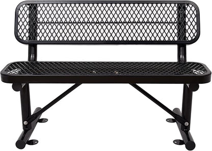 Heavy Duty Metal Park Bench for Outside, Outdoor Garden Benches with Backrest & Portable Frame, Expanded Metal Mesh Bench for Shopping Malls, Lawn, Park, Deck, Patio, Porch (Black, 4FT/48INCH)