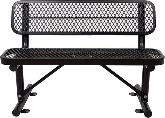 Heavy Duty Metal Park Bench for Outside, Outdoor Garden Benches with Backrest & Portable Frame, Expanded Metal Mesh Bench for Shopping Malls, Lawn, Park, Deck, Patio, Porch (Black, 4FT/48INCH)