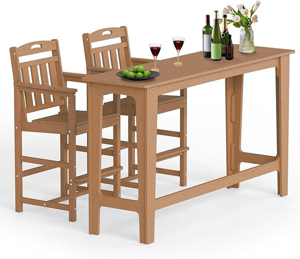 Ciokea 3 Pcs Outdoor Bar Height Table Set, 60" Extra Long Rectangle High Top Table and 2 Oversized Adirondack Chairs Set - Photo 1