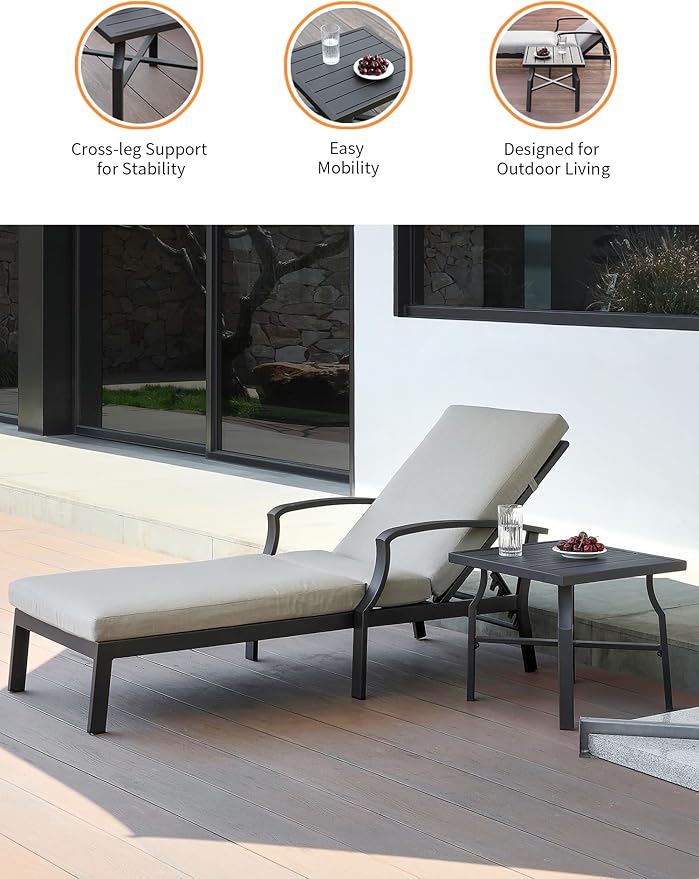 Patio Side Table, Aluminum Outdoor Pool Side Table with Adjustable Feet, Rust-Proof Square Patio End Table, Durable Outdoor End Tables Furniture for Poolside, Beach, Deck, Gunmetal