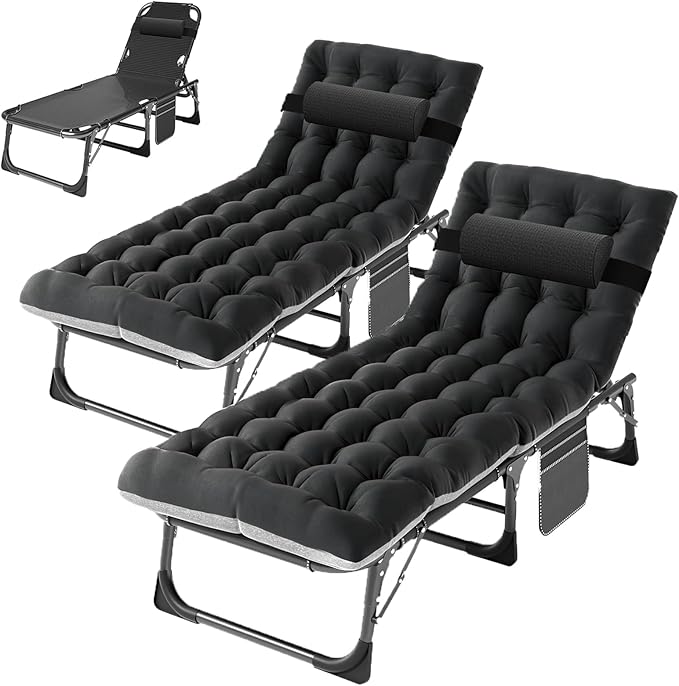 ABORON 2PK Oversized Chaise Lounge Chair, 5 Positions Padded Outdoor Tanning Chair - Photo 1