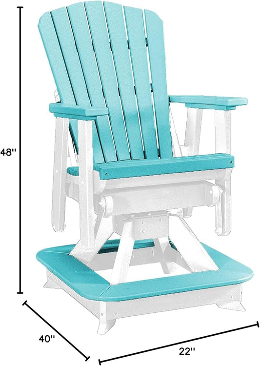 DutchCrafters Slat Fan Back Poly Balcony Adirondack Swivel Glider with Footrest Outdoor Patio Chair (White & Aruba Blue)