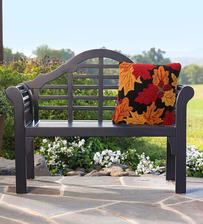 Plow & Hearth Weatherproof Lutyens Eucalyptus Wood Garden Bench | Foldable Patio Bench | Outdoor Furniture Seating for Porch Park Deck | Black