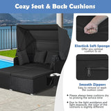 Moccha Outdoor Daybed with Retractable Canopy, Wicker Cabana with 2 Side Tables & Soft Cushions - Photo 4