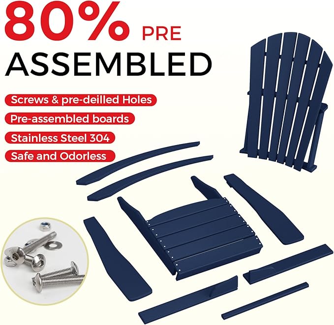 Costaelm Outdoor Adirondack Chair, All Weather Resistant Lawn Chairs Balcony Chair and Fire Pit Chairs, Deck Chairs Outdoor Porch Rocking Chair High Back HDPE Poly Lumber, Navy Blue