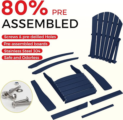 Costaelm Outdoor Adirondack Chair, All Weather Resistant Lawn Chairs Balcony Chair and Fire Pit Chairs, Deck Chairs Outdoor Porch Rocking Chair High Back HDPE Poly Lumber, Navy Blue