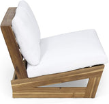Great Deal Furniture Kaitlyn Outdoor Acacia Wood Loveseat with Cushions, Teak and White - Photo 4