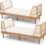 Tangkula Patio Rattan Daybed Set of 2, Boho Outdoor Wicker Lounge Sofa with Seat & Back Cushions - Photo 1