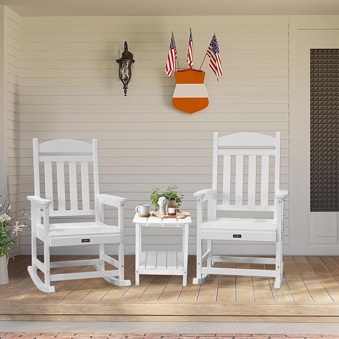 VINGLI 450 lbs Capacity HDPE Outdoor Rocking Chair - Durable, Weather-Resistant Patio Rocker for Garden, Lawn, and Deck, White