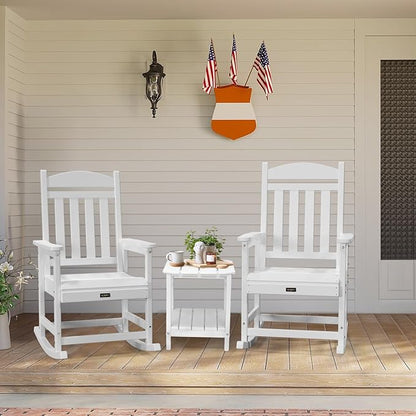 VINGLI Outdoor Rocking Chair Set of 2, Patio Rocking Chair with Higher Backrest, Outdoor Rocker with Comfortable Seat, All Weather Rocking Chair for Garden, Yard, Balcony, White