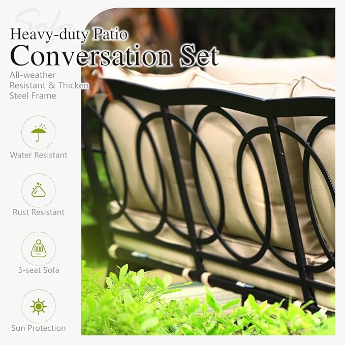 Sophia & William Metal Patio Furniture Set, 4 Seats Outdoor Conversation Set with Loveseat Sofa, 2 Swivel Chairs - Photo 3