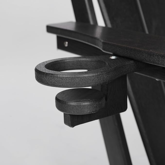 HDPE Foldable Adirondack Chair Outside with Cup Holder, Composite Outdoor Chairs with Wood Texture, Black - Photo 7