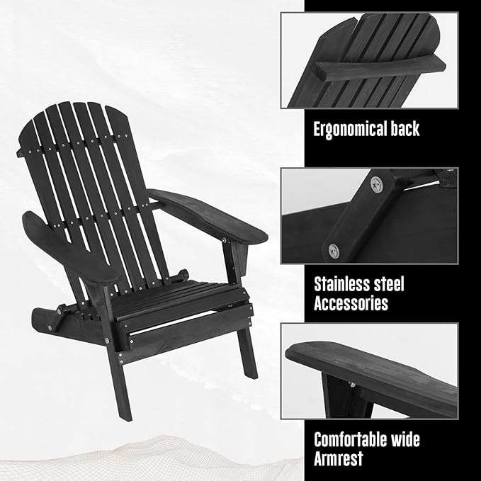 FDW Folding Adirondack Chair, All Weather Patio Chair Outdoor Fire Pit Chair for Patio Lawn Garden Backyard Deck Pool Beach