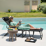 Foldable Chaise Lounge Chair Outdoor, 4-Position Reclining Outdoor Lounge Chairs with Wooden Armrest - Photo 2