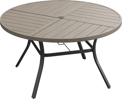 VICLLAX 50" Round Patio Dining Table for 6, All Weather Metal Outdoor Table with 1.57" Umbrella Hole and Surdy Frame for Garden Lawn Deck, Grey