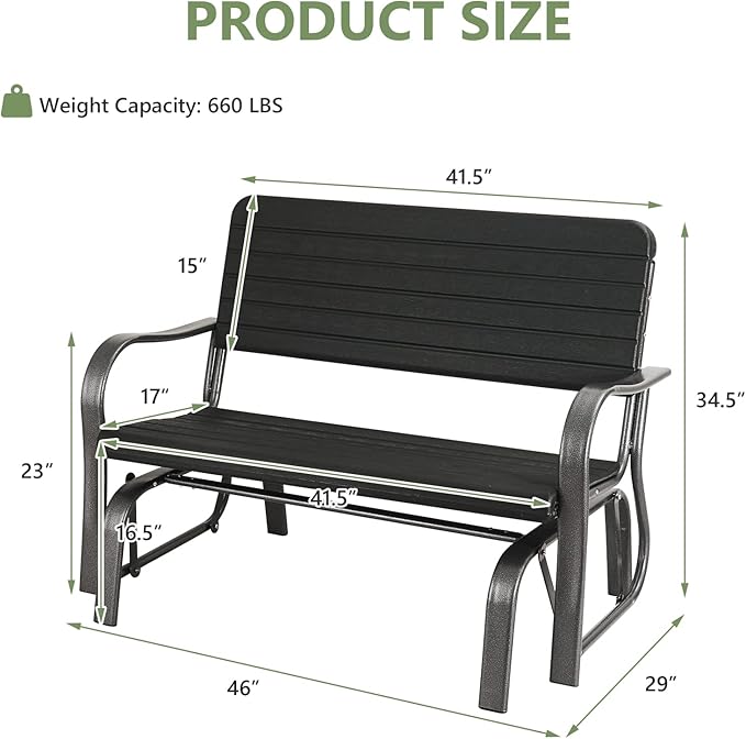Tangkula Outdoor Glider Bench, Porch Glider Loveseat Swing Bench with w/Steel Frame, 2-Seat Rocking Chair for Porch - Photo 3