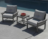 3 Piece HDPE Outdoor Patio Furniture Set, All-Weather 2 Armchairs with Side Table - Photo 1