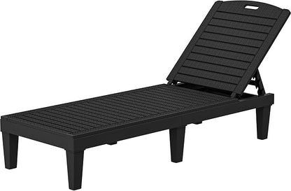 YITAHOME Outdoor Chaise Lounge Chair, Plastic Pool Chaise Lounge with 5-Position Backrest, Easy Assembly & Waterproof for Patio & Poolside, Black
